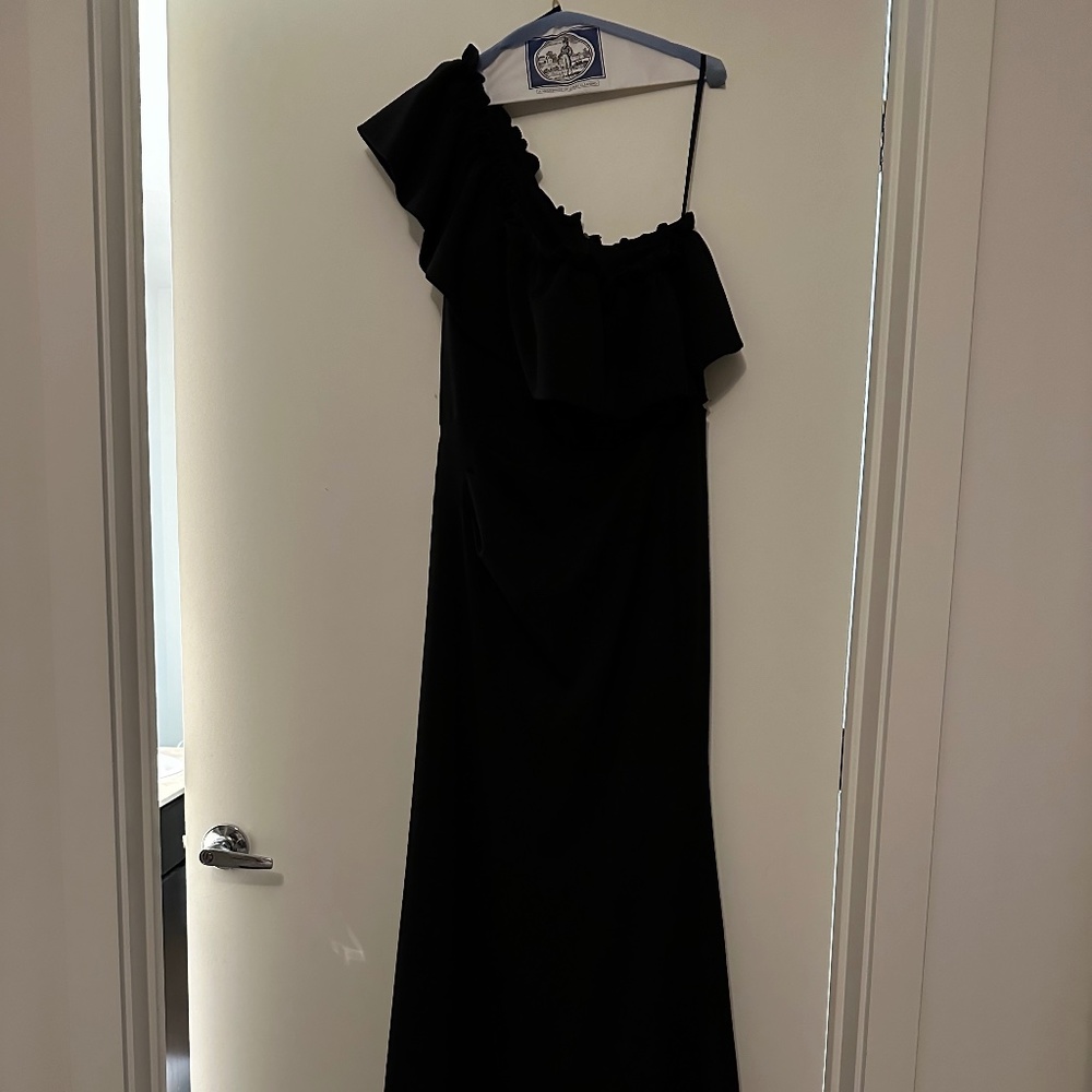 Aqua one shoulder ruffle evening dress